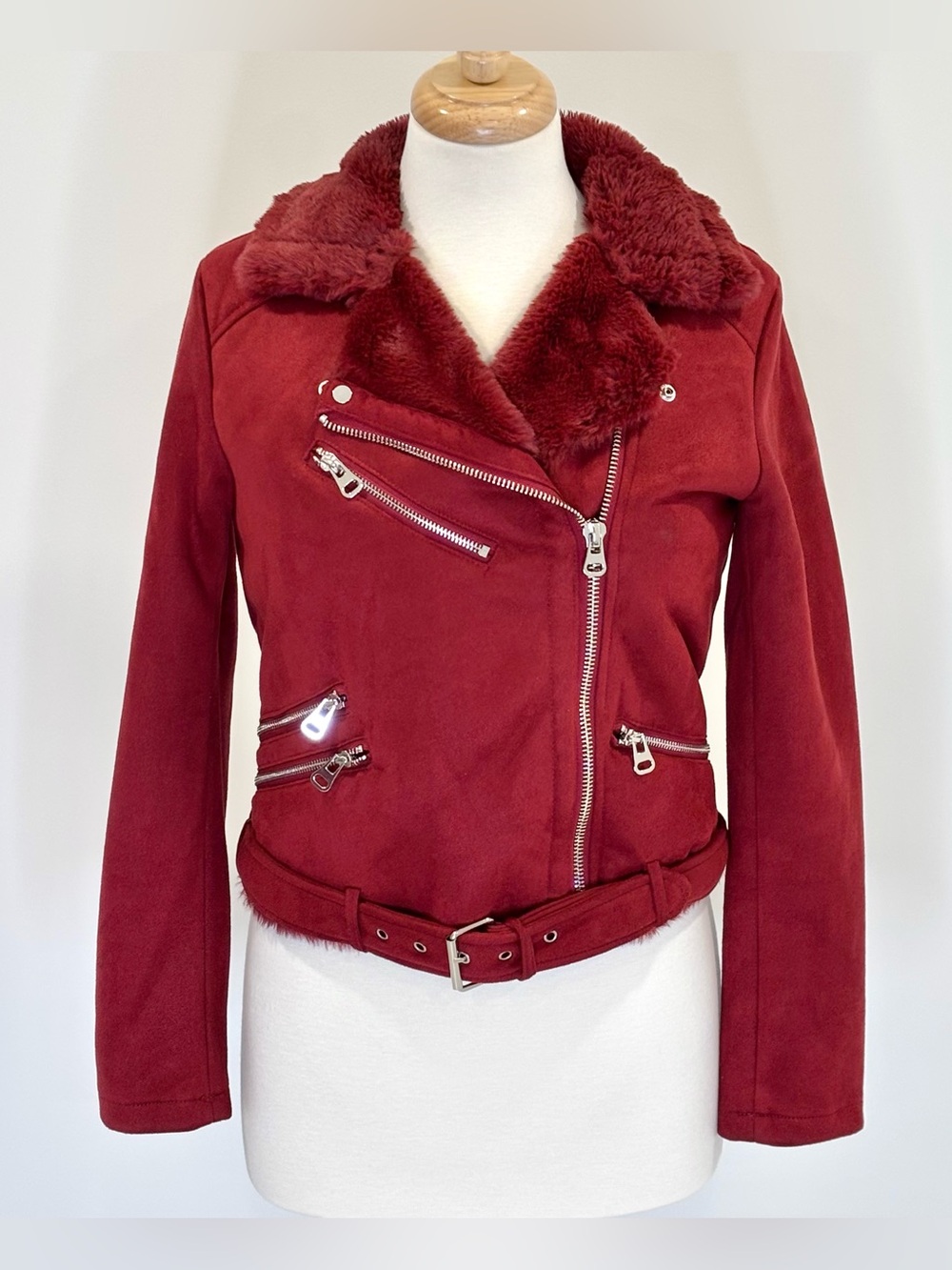 Pimkie burgundy faux-suede moto jacket